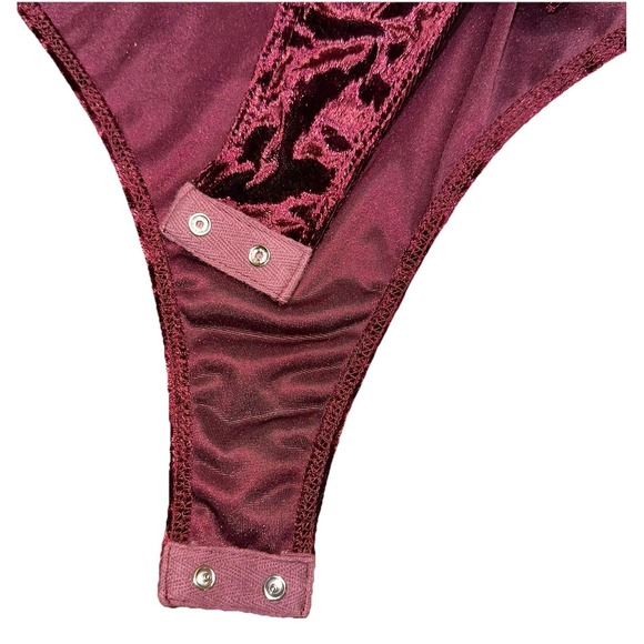 Lush Crushed Velvet Long Sleeve Bodysuit Burgundy Wine Holiday Party Women's L - Picture 8 of 10